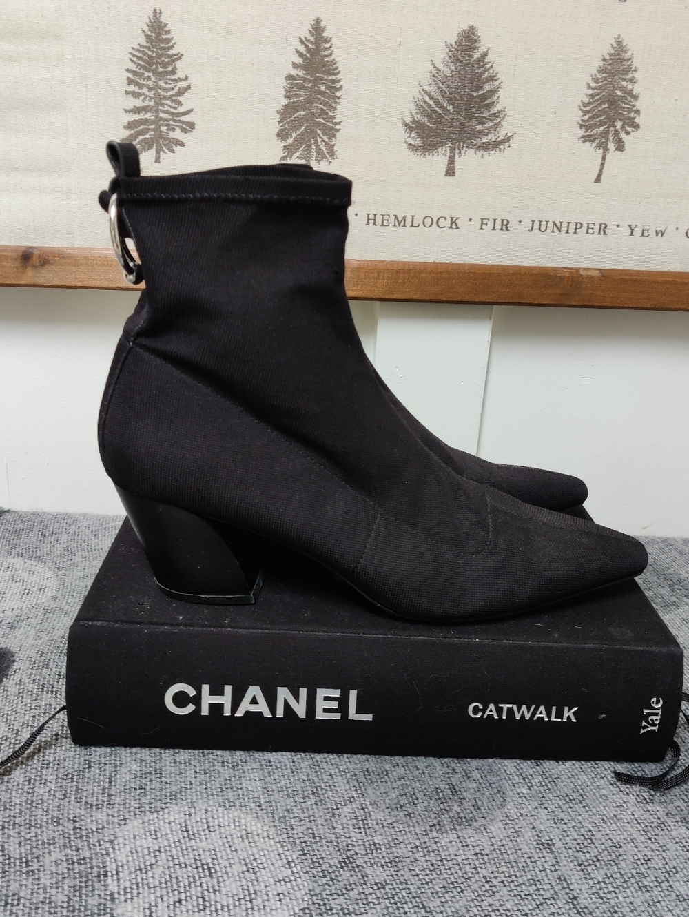 ZARA Trafaluc Black Sock Boots Pointed Toe Ring Detail Ankle Booties Size 40